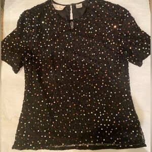 Laurence Kazar Sequin + Beaded size 6 Black-short sleeve T Shirt style Blouse